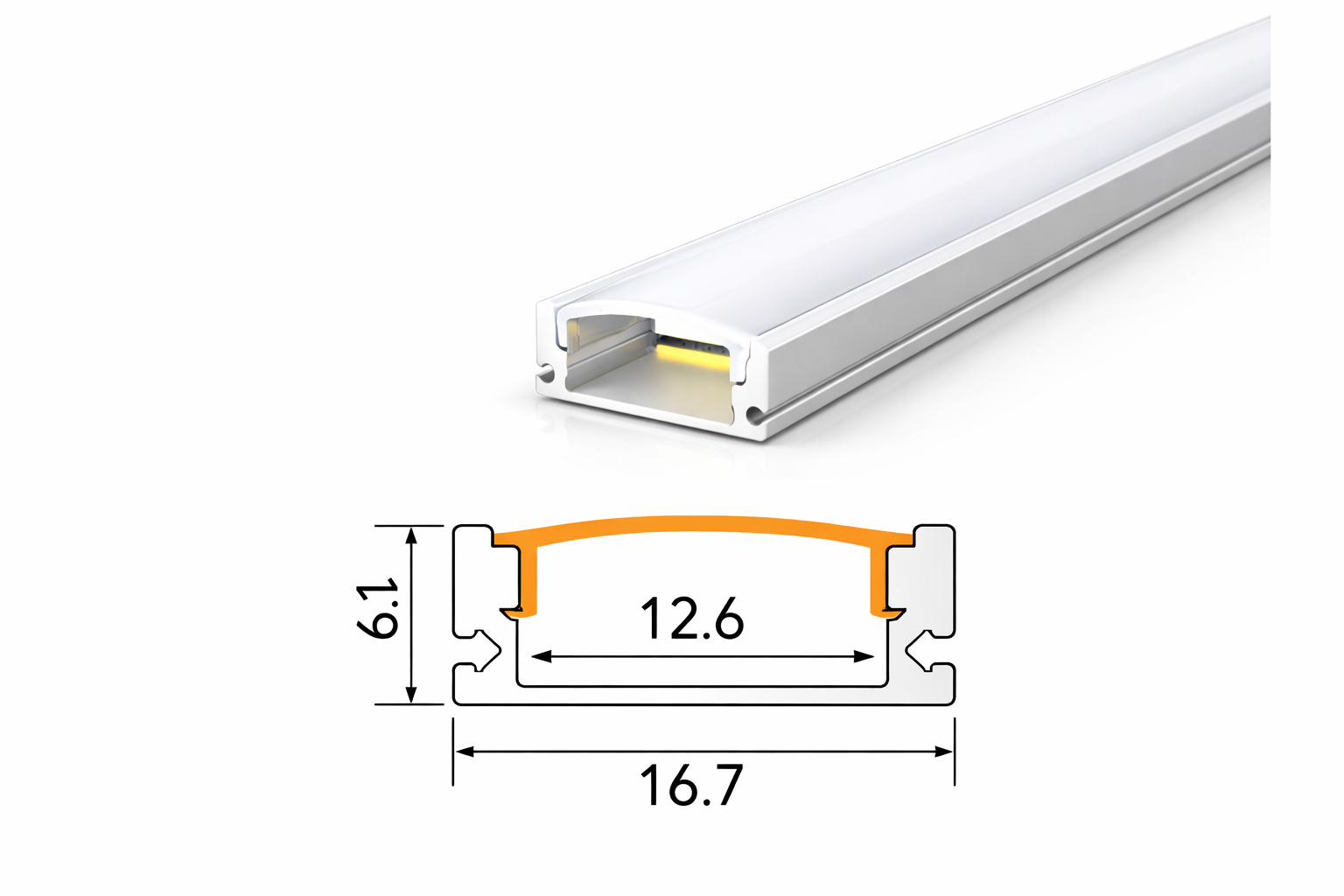 FL-8511 3 metre 12.6 mm 3 metre Sıva Üstü Alüminyum LED Profil – Krom (Alüminyum Gümüş)